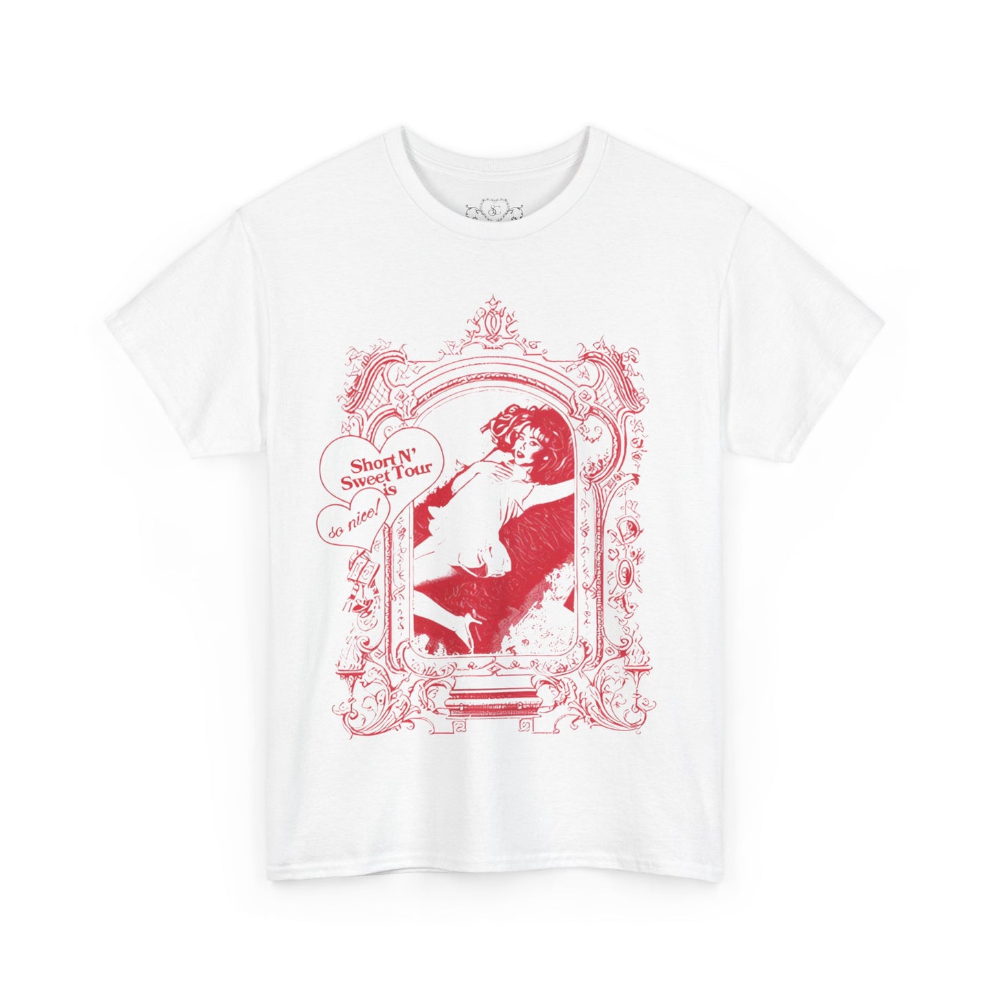 Merch - Sabrina Short n Sweet Red Bed Tour Dates White Tee