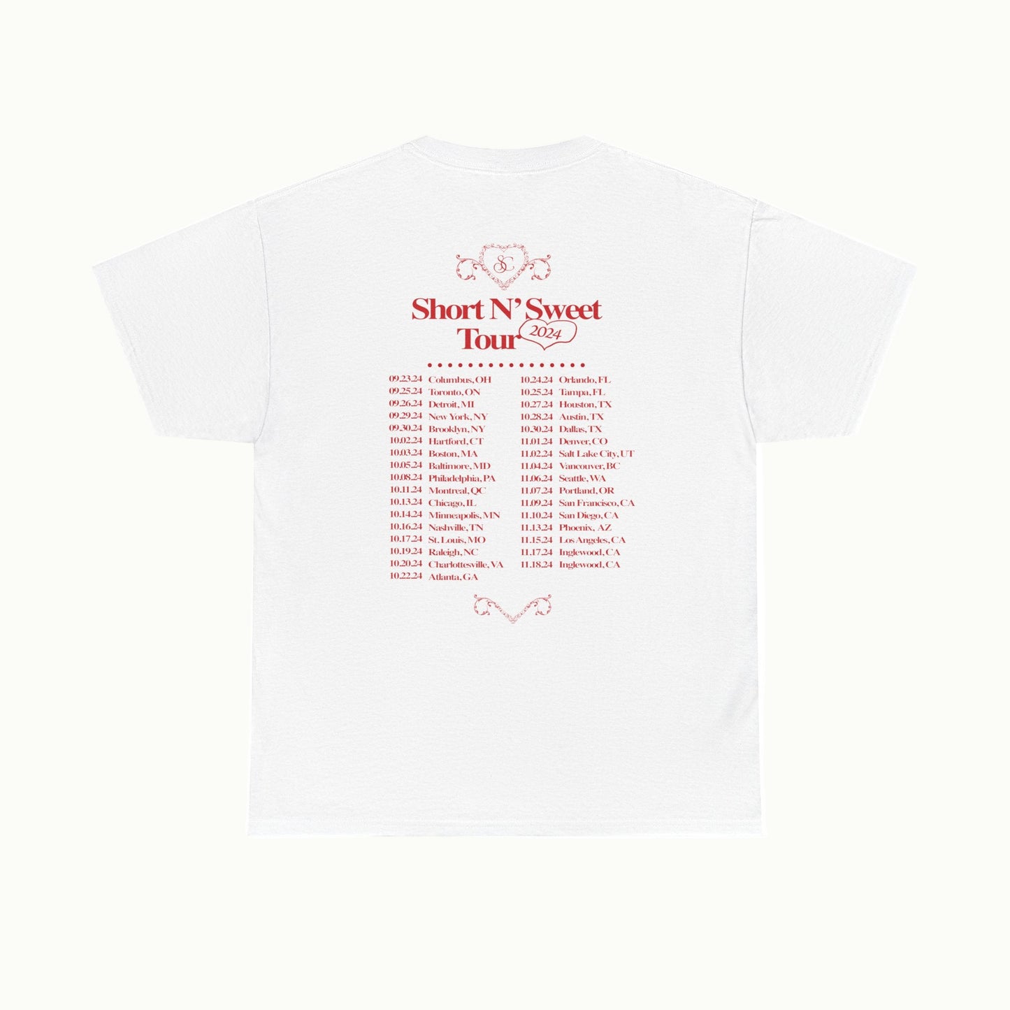 Sabrina Carpenter Merch - Sabrina Carpenter Short n Sweet Red Bed Tour Dates White Tee