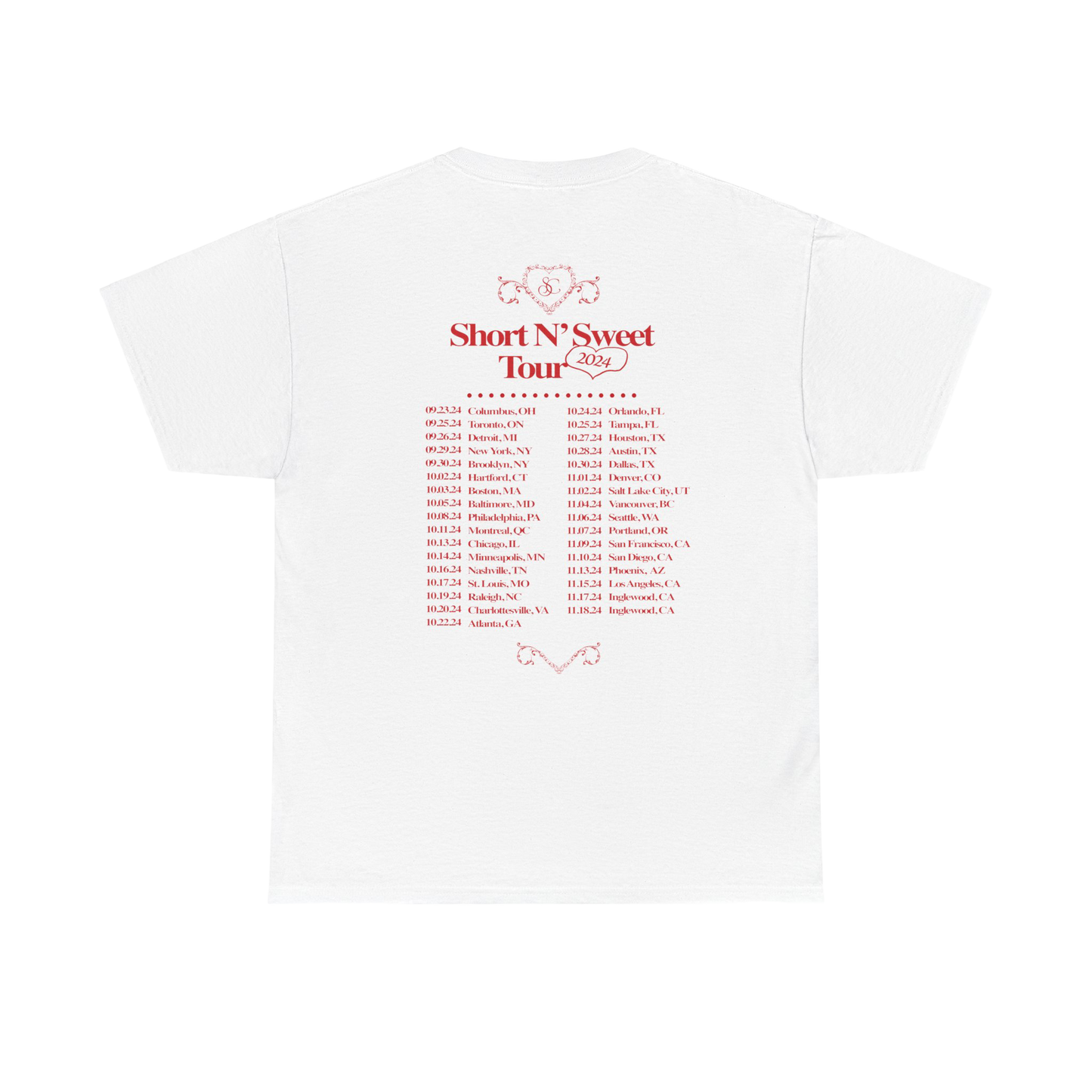 Sabrina Carpenter Merch - Sabrina Carpenter Short n Sweet Red Bed Tour Dates White Tee