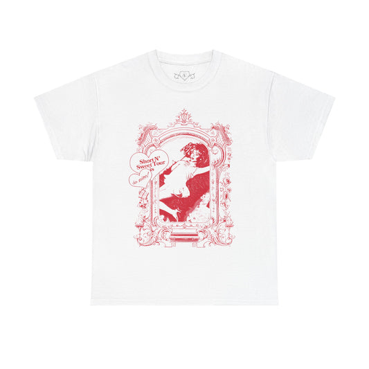 Merch - Sabrina Short n Sweet Red Bed Tour Dates White Tee