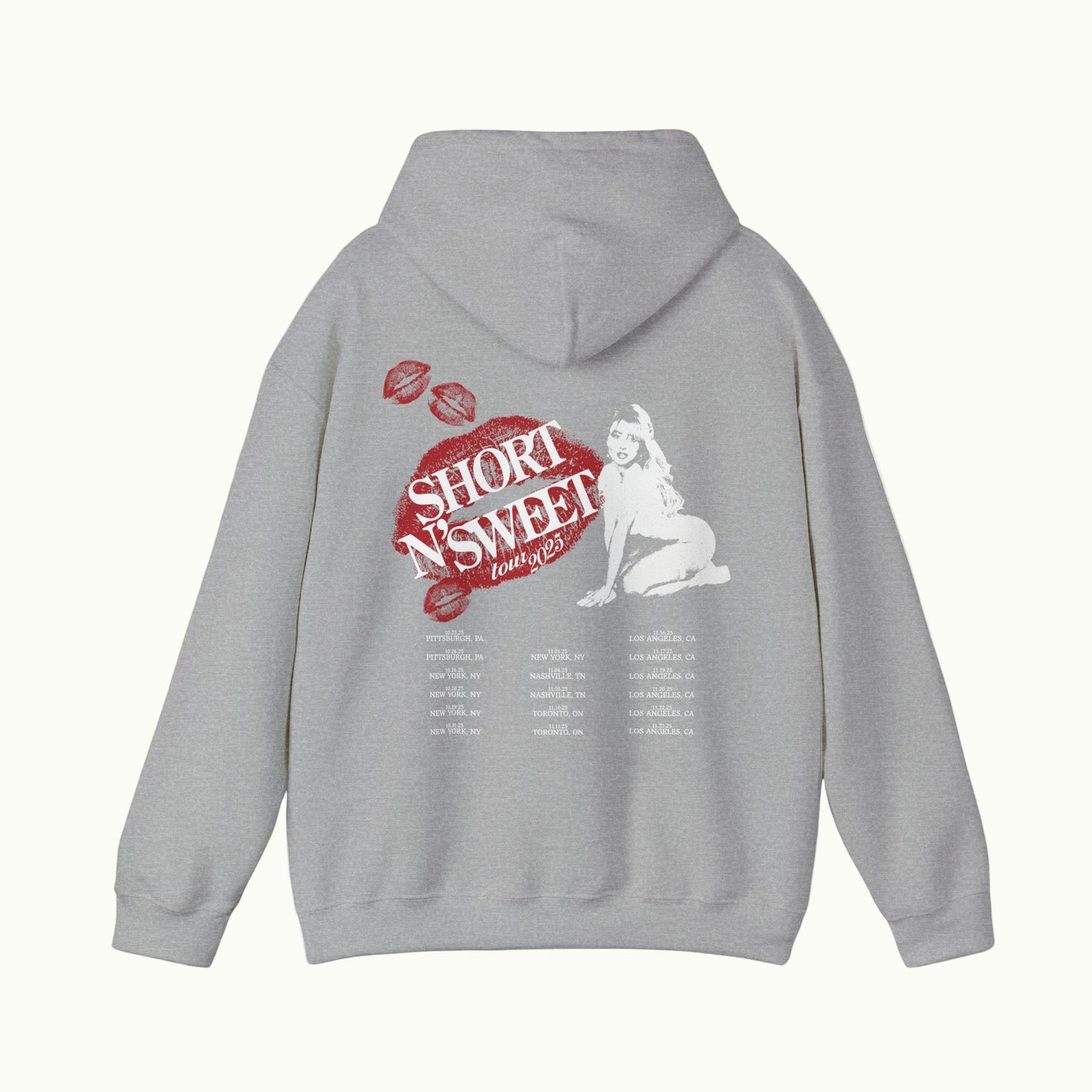 Sabrina Carpenter Merch -  ONLINE EXCLUSIVE Sabrina Carpenter Kisses Tour Dates Grey Hoodie